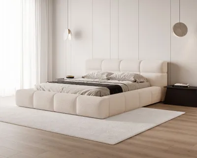 Obrázok produktu pre BESILIO Carlo 160x200 hrubá penová posteľ - látka z jahňacej kože, posteľ s boxom a rámom - béžová