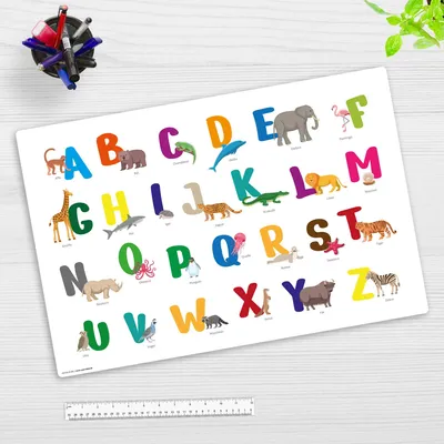 Produktbild von Schreibtischunterlage für Kinder – Buntes ABC mit Tieren – 60 x 40 cm – aus Premium Vinyl -  Germany
