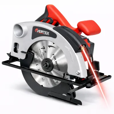 Image de Scie circulaire portative pour bois, 1400 W, 185 mm, avec laser et guide – VERTEX, profondeur de coupe 65 mm, réglage jusqu’à 45°