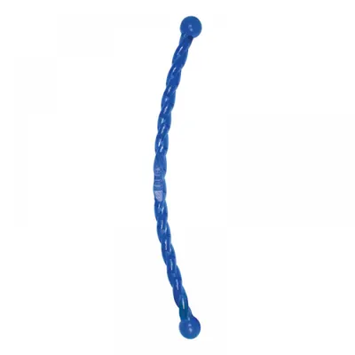 A blue, twisted dog toy with rounded ends, isolated on a white background.