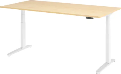 Produktbild von bümö Schreibtisch elektrisch XBHM - Nachbildung Ahorn, Größe:  200 x 100 cm, Gestell: Weiß/Alu poliert