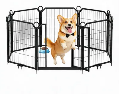 Produktbild von Hundelaufstall Metall 8 Paneele 61 cm hoch Hundegehege Welpenauslauf schwarz