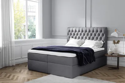 Produktbild von Boxspringbett MOVET , Pocket Matraze Topper , 180 x 200 cm , ( Dunkelgrau - Jasmine 96 )
