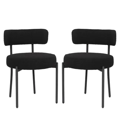 Productafbeelding van Puluomis eethoekstoelen, set van 2, keukenstoelen, gestoffeerde stoelen met rugleuning, afneembare boucle-bekleding, zwart