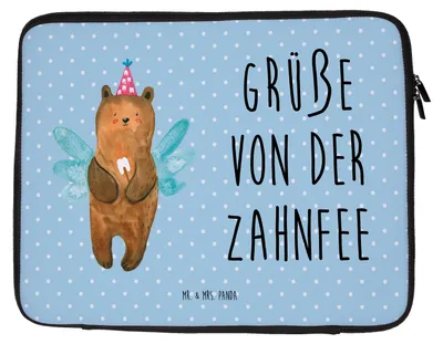 Produktbild von Mr. & Mrs. Panda Laptop Tasche Bär Zahnfee 20 x 28 cm - Blau Pastell - Geschenk, Case, Notebook, Laptoptasche, Laptophülle, Teddy, Milchzahn, Fee, Erster Zahn, Hülle