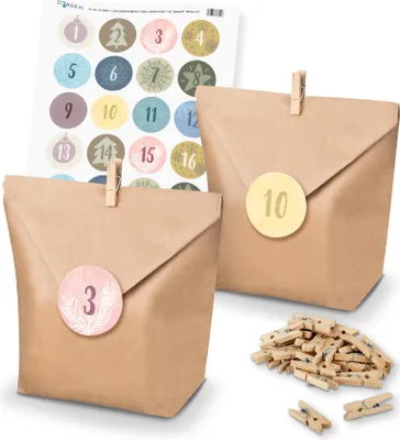 Produktbild von Adventskalender Set 17 Geschenktüten + Klammern + Sticker