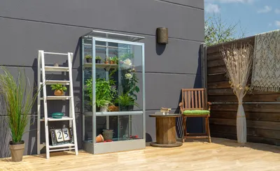 Produktbild von Vitavia Balkon- und Anlehn-Gewächshaus "Stad" aluminium eloxiert 3 mm ESG mit Stahlfundament