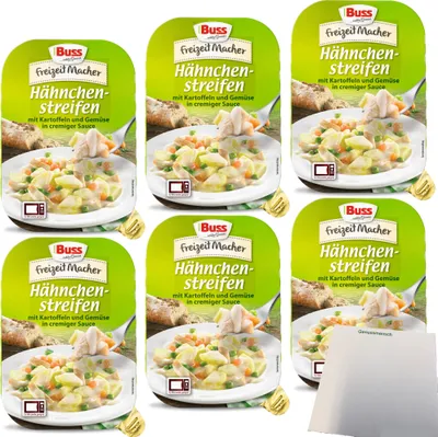 Produktbild von Buss Hähnchenstreifen in cremiger Sauce mit Kartoffeln und feinem Gemüse 6er Pack (6x300g Packung) + usy Block