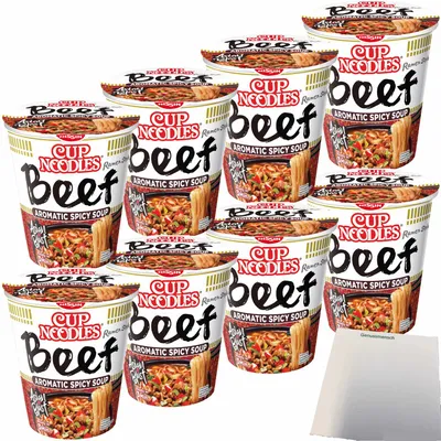 Produktbild von Nissin Cup Noodles 5 Spices Beef 8er Pack (8x64g Tasse) + usy Block