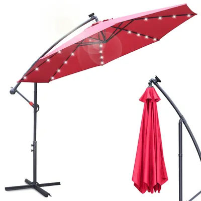 Produktbild von Yakimz Ampelschirm 350 cm mit LED-Beleuchtung, UV-Schutz & Kurbel - Rot