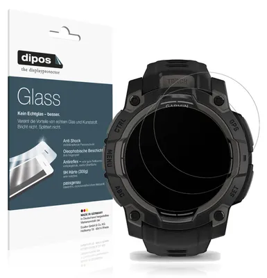 Produktbild von 2x Schutzfolie für Garmin Instinct 3 45mm matt - Anti-Shock 9H Folie dipos Glass Kunststoffglas