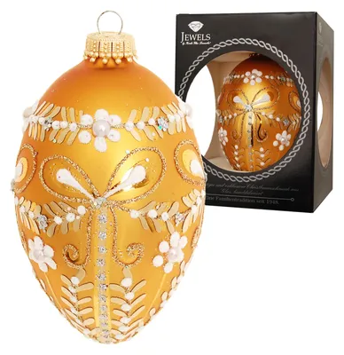 Produktbild von Krebs Glas Lausche Glas-Ei gold Satin - "Glanz & Gloria" - 10cm - Christbaumschmuck aus Glas - Jewels by Krebs Glas Lauscha - 21212