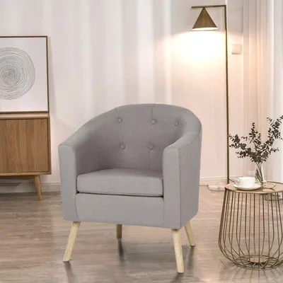 Produktbild von Chesterfield Sessel Loungesessel Cocktailsessel Armsessel, Wohnzimmer Möbel, Design-Polstermöbel(Einzelsofastuhl aus massivem Holz) |grau