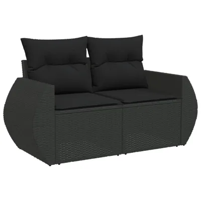 Produktbild von Gartensofa mit Kissen 2-Sitzer Schwarz Poly Rattan