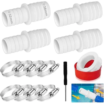 Productafbeelding van Zwembadslangadapter 32mm, 38mm, 4 stuks, slangklemmen, wit