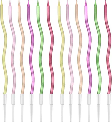 Zdjęcie produktu dla Świeczki urodzinowe - 12 sztuk, spiralne świeczki do tortu - spiralne świeczki na urodziny