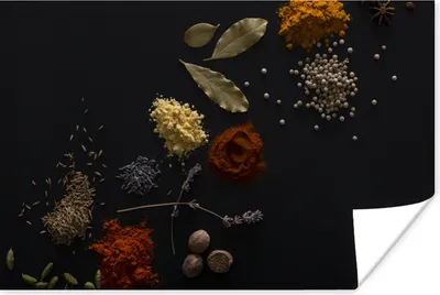 Produktbild von MuchoWow® Poster Kräuter - Schwarz - Gewürze - Küche - Kochen 180x120 cm - Fotoplakat