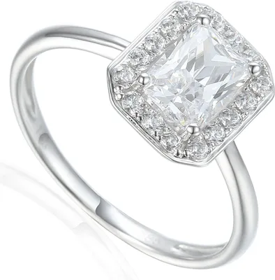 Produktbild von 585er Weissgold Damenring Solitair mit Zirkonia Octagonschliff Ring Goldring Verlobungsring Antragsring Gr. 54