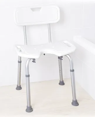 Produktbild von Moretti Duschstuhl mit Rückenlehne und Hygieneausschnitt