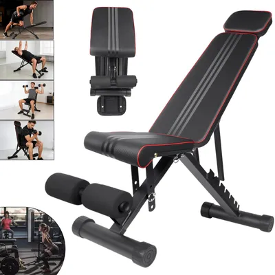 Obrázok produktu pre Nastaviteľná posilovacia lavička – 7 polôh – multifunkčná – skladacia – oceľová konštrukcia – ergonomická opierka chrbta a hlavy – čierna