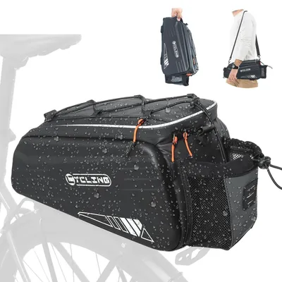 Produktbild von Fahrradtasche 3 in 1 für Gepäckträger, 10L, wasserdicht, reflektierend, mit Schultergurt, Schwarz
