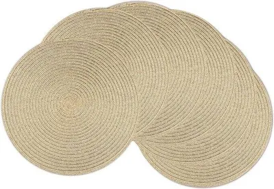 Imagen del producto de Manteles individuales redondos, resistentes al calor, de 38 cm de diámetro, color dorado, aptos para el lavavajillas
