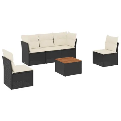 Produktbild von 6-tlg. Garten-Sofagarnitur mit Kissen Schwarz Poly Rattan