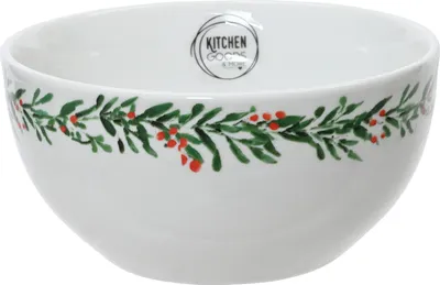 Produktbild von Müslischale 14x7cm Porzellan mit Blätter Motiv Weiß / Grün