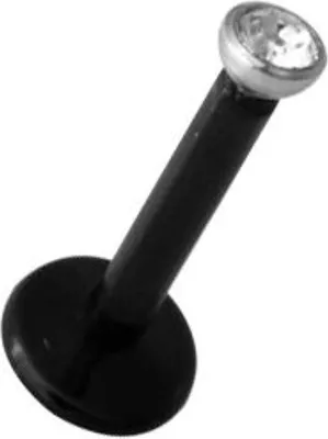 Produktbild von Schwarzes Steck Bioplast Labret Lippen Piercing Aufsatz Stahl mit Kristall stein 2mm - Weiss FLBAJM.BK - 6.0 Millimeter