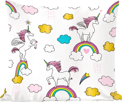 Produktbild von MuchoWow® Zierkissen Sofakissen Wohnzimmer Dekokissen 45x45 cm Illustration eines Einhorns für Kinder - Schlafpolster - Polster für das Sofa