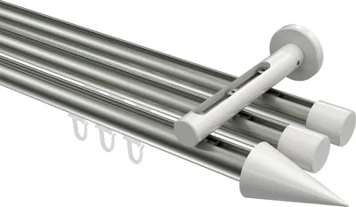 Produktbild von Interdeco Innenlaufstange / Gardinenstange mit Innenlauf Edelstahl-Optik / Weiß, Typ Siteno Savio (Kegel), 20 mm Ø 3-läufig, 100 cm