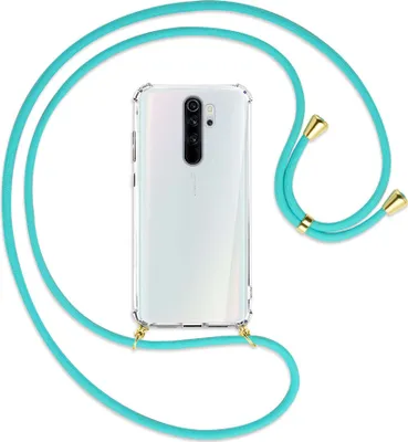 Produktbild von Handykette Backcover-Schutzhülle mit Band (Metall goldfarben) für Xiaomi Redmi Note 8 Pro - türkis