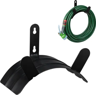 Image de Support mural pour tuyau d'arrosage Relaxdays, pour tuyau de 45 m de 5/8'', support pour tuyau d'arrosage, support métallique pour tuyau d'arrosage, noir