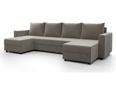 A U-shaped sectional sofa in beige fabric, shown from a front-side angle against a white background.