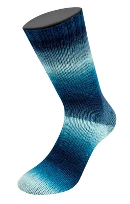 Produktbild von Lana Grossa MEILENWEIT 100 g Color Mix 4-fach Sockenwolle mit leuchtendem Farbverlauf 400 m Farbe 8055 - Stahl-/Grau-/Hell-/Himmel-/Mittel-/Dunkelblau