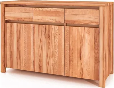 Produktbild von Kommode Tinci aus Kernbuche massiv 115x45x77 mit 3 Türen 3 Schubladen Holzbeinen