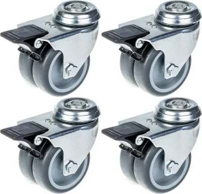 Produktbild von 75 mm (3") Doppelrad-Lenkrolle mit grauer Gummilauffläche und Feststeller, Tragkraft 400 kg, 4er-Set