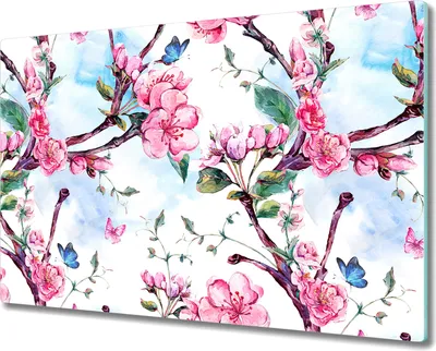 Produktbild von Glas Schneidebrett Herdabdeckplatten Schneideplatten - 80x52 cm - Aprikosenblüten