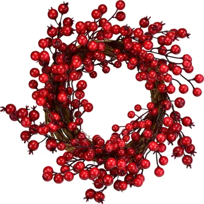 Produktbild von Roter Weihnachts- und Herbstkranz aus Weide mit künstlichen Beeren, 30 cm