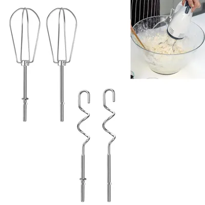 Handmixer-Zubehörset, 4-teilig, Edelstahl, Schneebesen & Knethaken