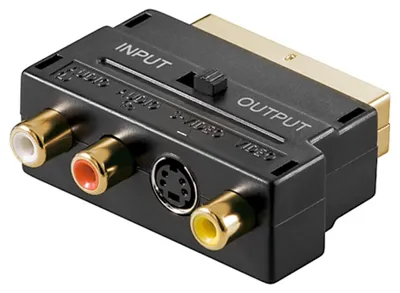 Image de Goobay 50499 Adaptateur péritel vers audio vidéo composite et S-vidéo, IN/OUT, prise péritel (21 broches), noir - prise péritel (21 broches) > 3x RCA femelle + mini-DIN 4 femelle (S-vidéo)
