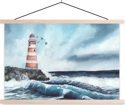 Produktbild von MuchoWow® Textilposter Leuchtturm - Meer - Golf 60x40 cm mit holzfarbenen Rahmen - Bilder