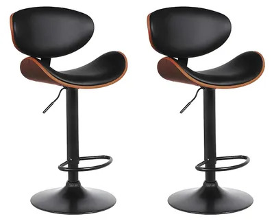 Produktbild von 2er-Set MONTE Barhocker - höhenverstellbar - Kunstleder - Farbe Walnuss und Schwarz - schwarzes Gestell