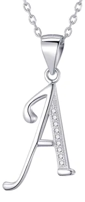 Produktbild von Morella Damen Halskette Silber mit Buchstabe A Anhänger 925 Silber rhodiniert mit Zirkoniasteinen weiß 45 cm