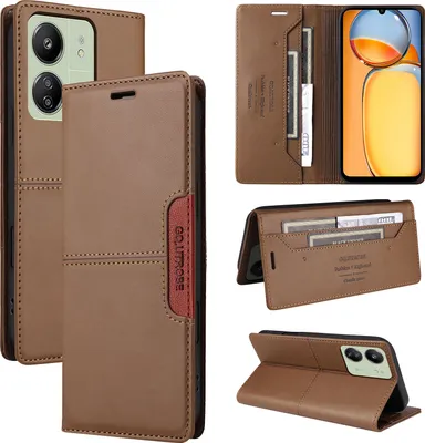 Produktbild von Handyhülle für Xiaomi Redmi 13C/Poco C65 Hülle, Leder Flip Wallet Kartenfach Stand Schutzhülle Braun