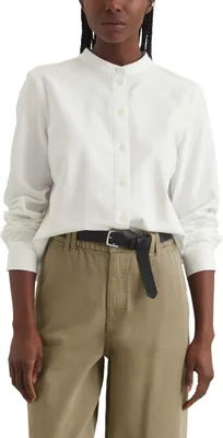 Produktbild von Marc O'Polo Denim Damen Bluse mit Stehkragen Relaxed Fit, Weiß (Silky White), XL