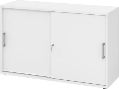 Produktbild von bümö Schiebetürenschrank office - 2 Ordnerhöhen - Nachbildung: Weiß, Griff: Chromgriff (Metall)