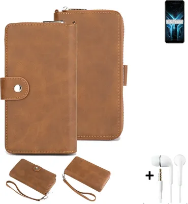 Produktbild von K-S-Trade Handy Schutz Hülle kompatibel mit ZTE Blade V2020 5G + Kopfhörer Portemonnee Tasche Wallet-Case Bookstyle-Etui braun (1x)