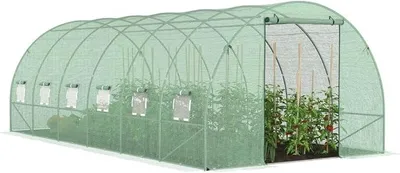 Imagen del producto de Invernadero tipo túnel con 7 arcos, galvanizado, 18 m², 6 x 3 x 2 metros, color verde, con cremallera