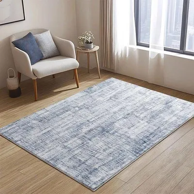 Immagine prodotto di Tappeto Unyqoos® a basso spessore, 80 x 120 cm, tappeto in poliestere lavabile con base in TPR antiscivolo, design astratto blu chiaro multicolore, ideale per soggiorno e camera da letto